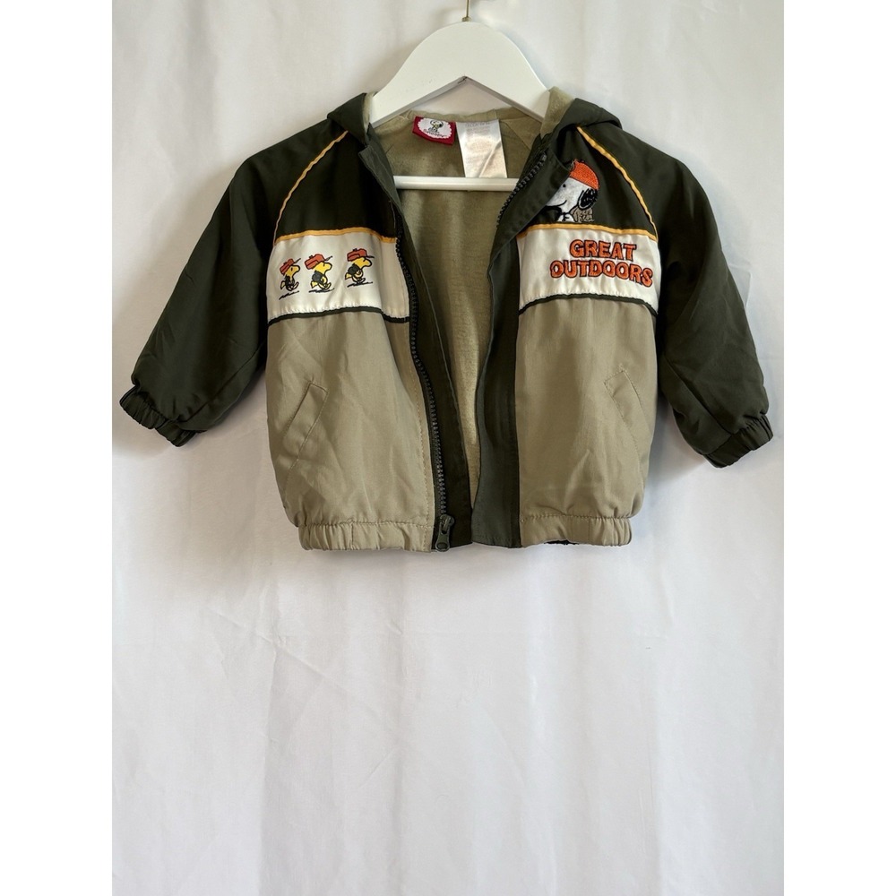 Snoopy Peanuts Y2K Vintage Hooded Full-Zip Windbreaker Green/Beige 18M